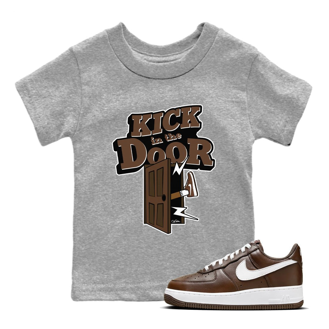 Air Force Low Chocolate shirt to match jordans Kick In The Door sneaker tees chocolate Nike Air Force Low Chocolate SNRT Sneaker Release Tees Baby Toddler Heather Grey 1 T-Shirt