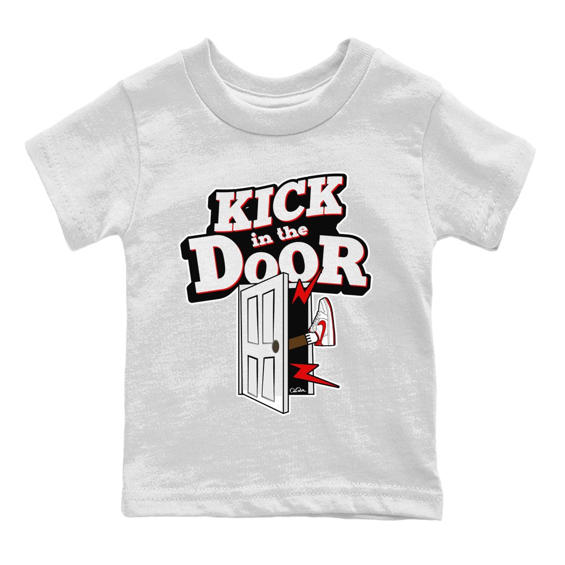 Jordan 1 Low University Red shirt to match jordans Kick In The Door sneakertees AJ1 Low University Red SNRT Sneaker Release Tees Baby Toddler White 2 T-Shirt