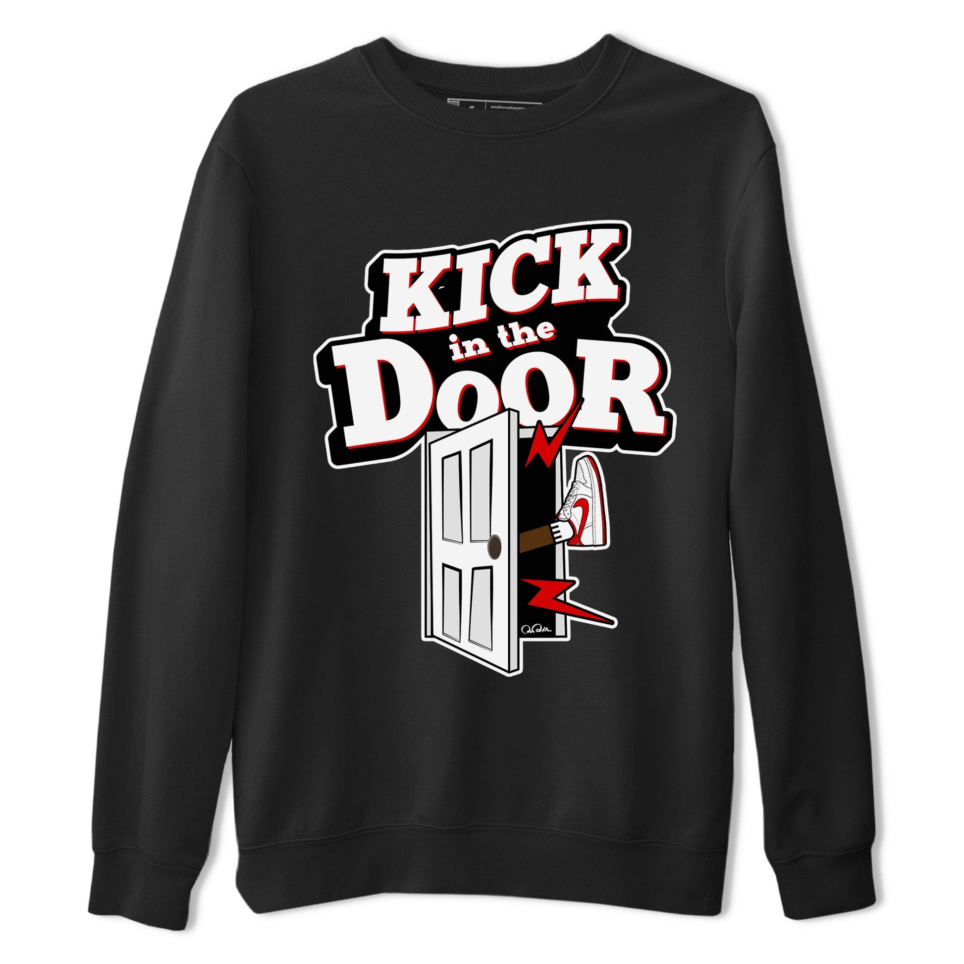 Jordan 1 Low University Red shirt to match jordans Kick In The Door sneakertees AJ1 Low University Red SNRT Sneaker Release Tees Unisex Black 2 T-Shirt