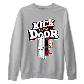 Jordan 1 Low University Red shirt to match jordans Kick In The Door sneakertees AJ1 Low University Red SNRT Sneaker Release Tees Unisex Heather Grey 2 T-Shirt