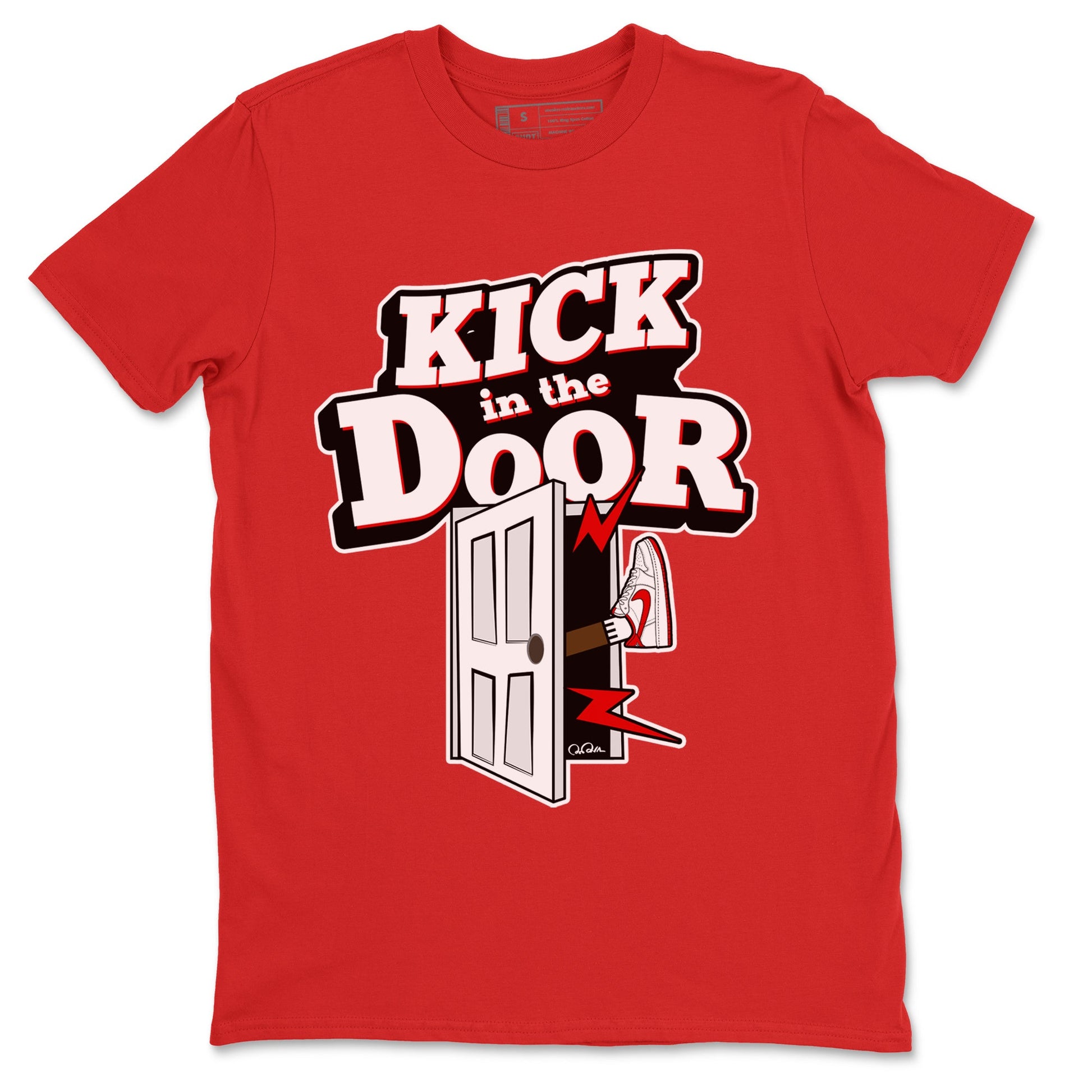 Jordan 1 Low University Red shirt to match jordans Kick In The Door sneakertees AJ1 Low University Red SNRT Sneaker Release Tees Unisex Red 2 T-Shirt