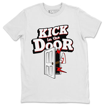 Jordan 1 Low University Red shirt to match jordans Kick In The Door sneakertees AJ1 Low University Red SNRT Sneaker Release Tees Unisex White 2 T-Shirt