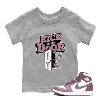 Air Jordan 1 Mauve shirt to match jordans Kick In The Door sneaker tees AJ1Mauve SNRT Sneaker Release Tees Baby Toddler Heather Grey 1 T-Shirt