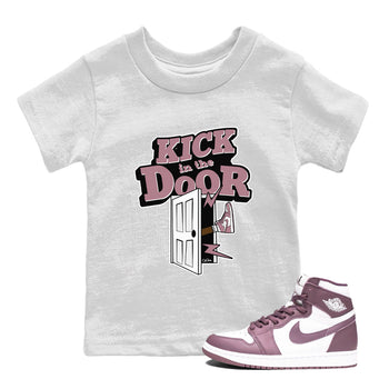 Air Jordan 1 Mauve shirt to match jordans Kick In The Door sneaker tees AJ1Mauve SNRT Sneaker Release Tees Baby Toddler White 1 T-Shirt