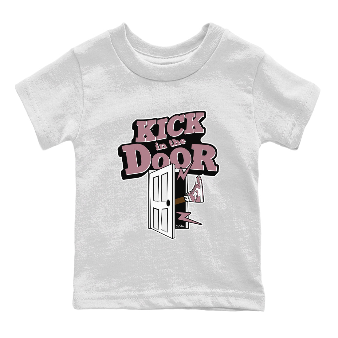 Air Jordan 1 Mauve shirt to match jordans Kick In The Door sneaker tees AJ1Mauve SNRT Sneaker Release Tees Baby Toddler White 2 T-Shirt