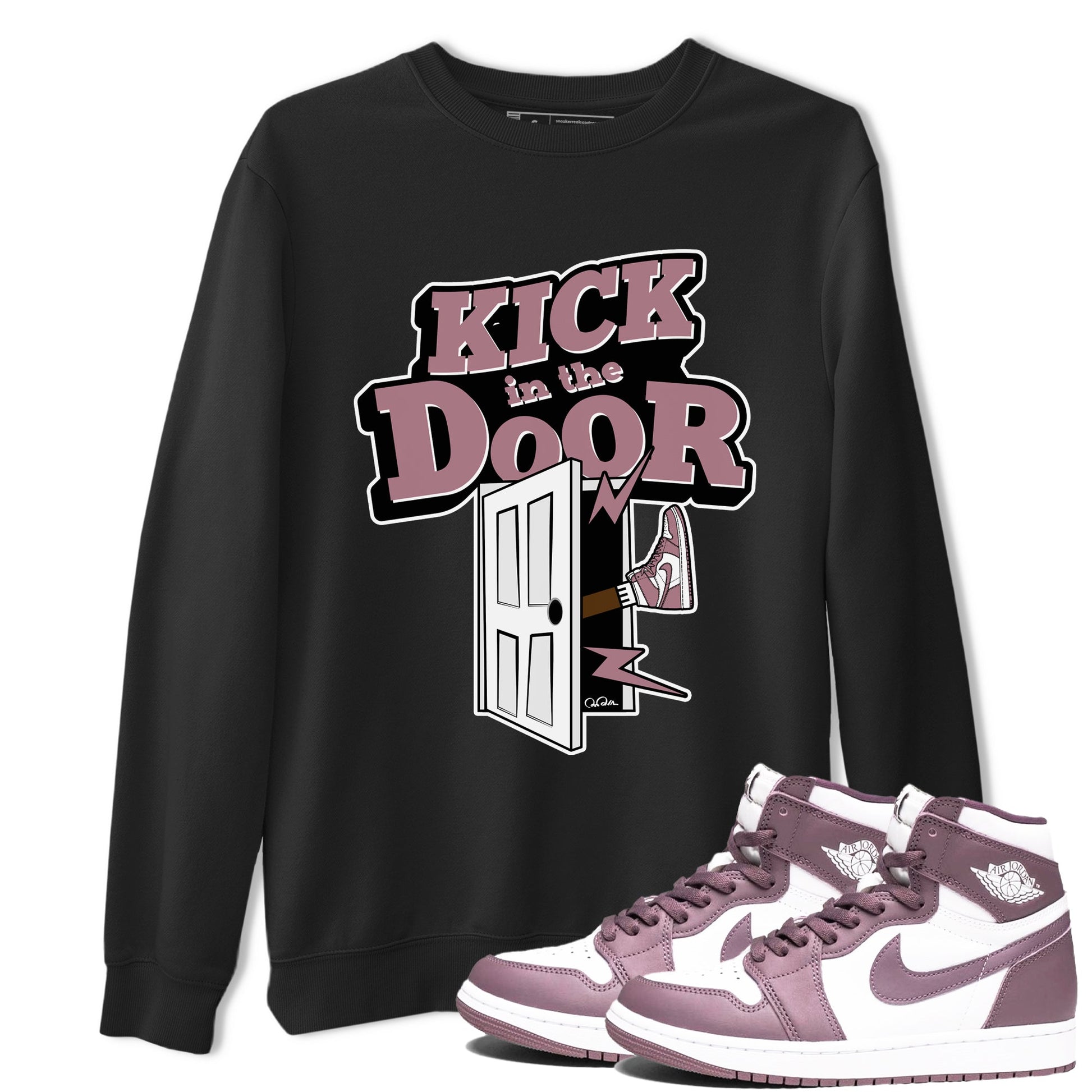 Air Jordan 1 Mauve shirt to match jordans Kick In The Door sneaker tees AJ1Mauve SNRT Sneaker Release Tees Unisex Black 1 T-Shirt