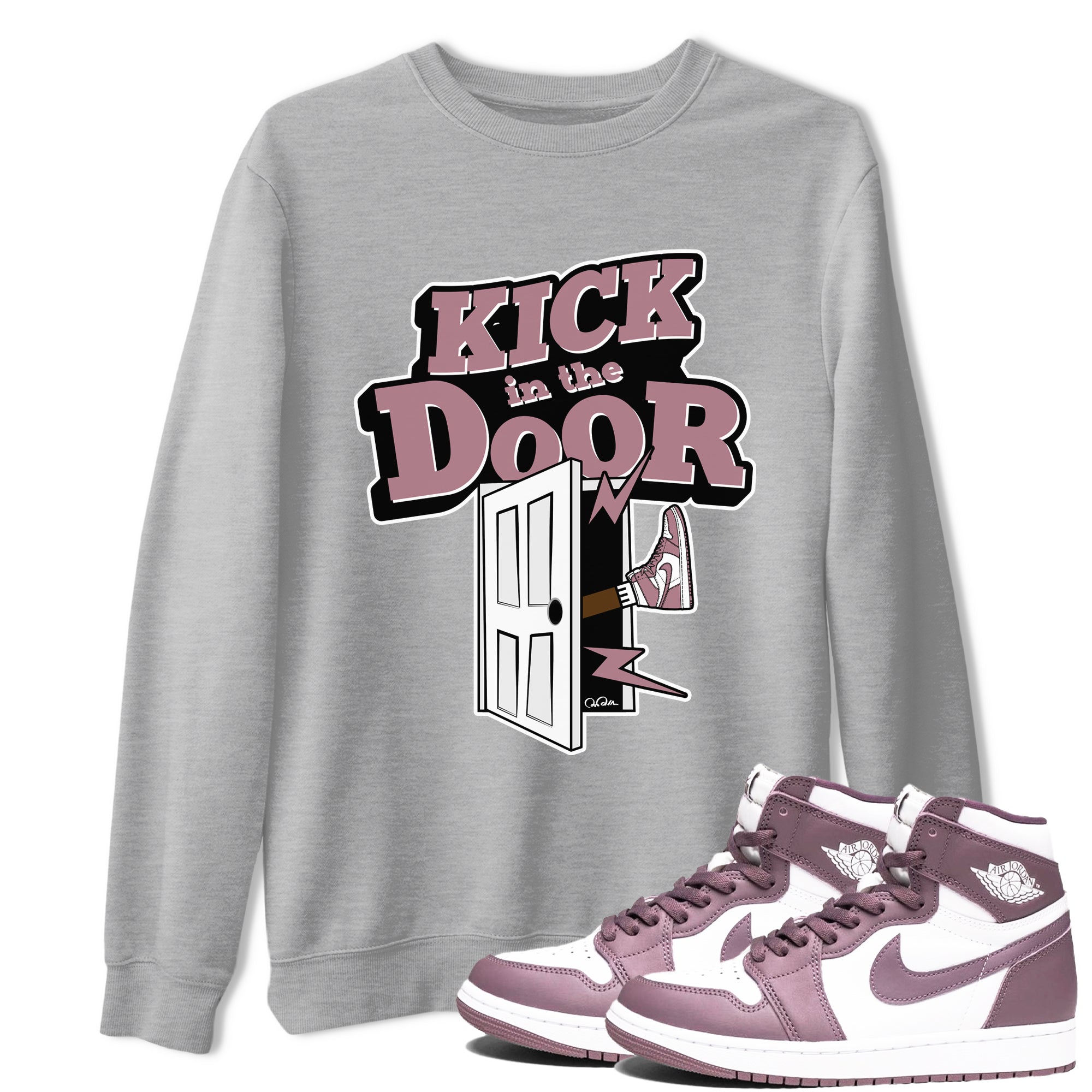 Air Jordan 1 Mauve shirt to match jordans Kick In The Door sneaker tees AJ1Mauve SNRT Sneaker Release Tees Unisex Heather Grey 1 T-Shirt