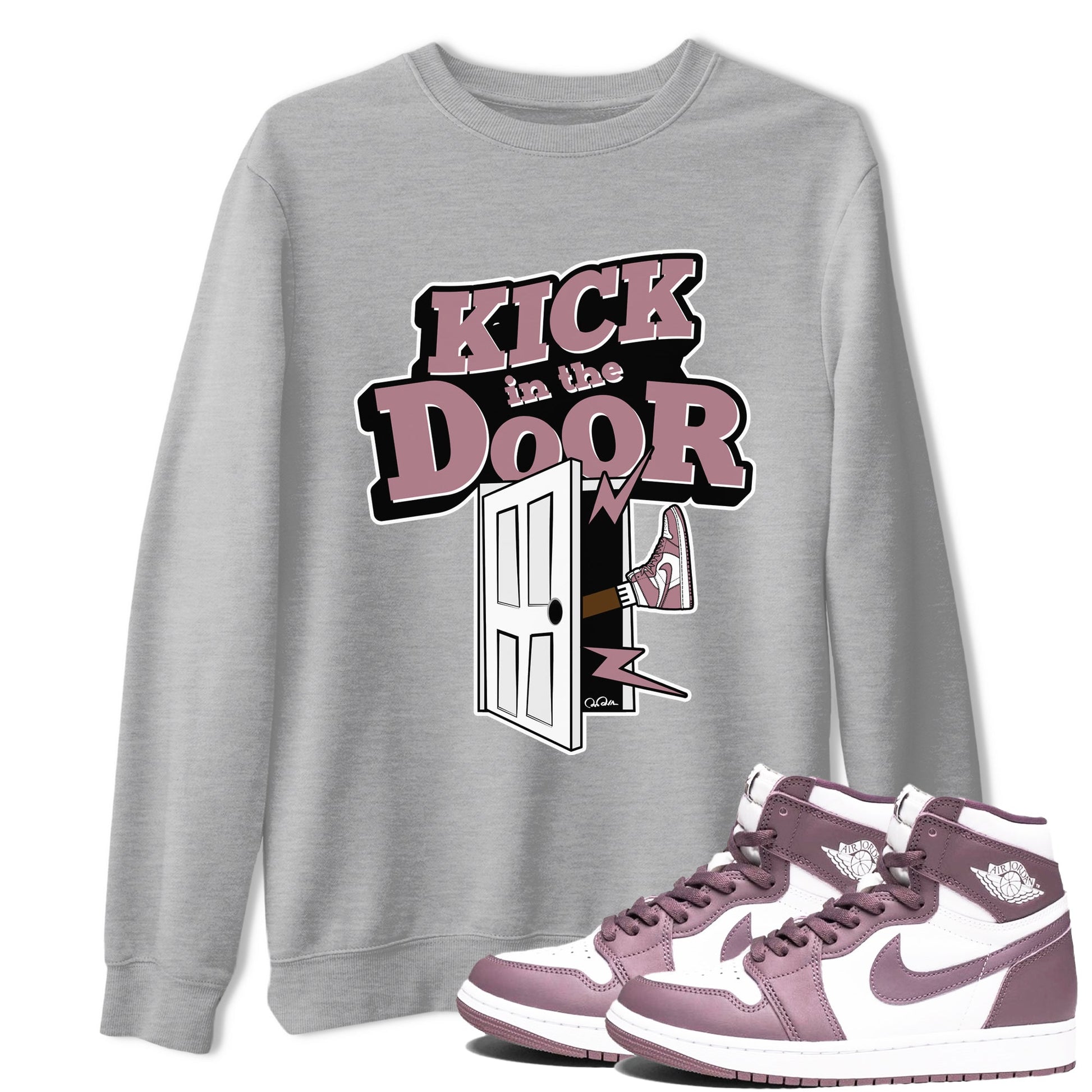 Air Jordan 1 Mauve shirt to match jordans Kick In The Door sneaker tees AJ1Mauve SNRT Sneaker Release Tees Unisex Heather Grey 1 T-Shirt