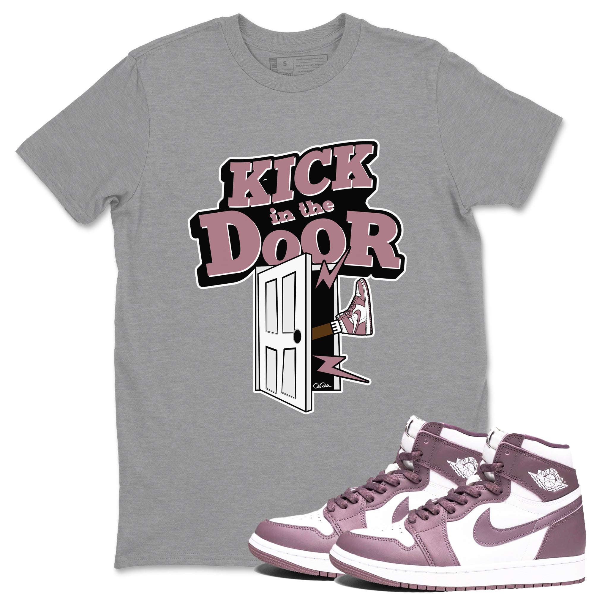 Air Jordan 1 Mauve shirt to match jordans Kick In The Door sneaker tees AJ1Mauve SNRT Sneaker Release Tees Unisex Heather Grey 1 T-Shirt