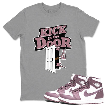 Air Jordan 1 Mauve shirt to match jordans Kick In The Door sneaker tees AJ1Mauve SNRT Sneaker Release Tees Unisex Heather Grey 1 T-Shirt