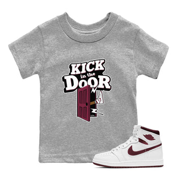 1s Metallic Burgundy shirt to match jordans Kick In The Door sneaker tees AJ1 Metallic Burgundy SNRT Sneaker Release Tees Baby Toddler Heather Grey 1 T-Shirt