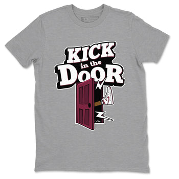 1s Metallic Burgundy shirt to match jordans Kick In The Door sneaker tees AJ1 Metallic Burgundy SNRT Sneaker Release Tees Unisex Heather Grey 2 T-Shirt