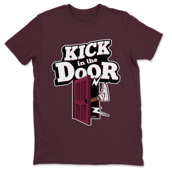 1s Metallic Burgundy shirt to match jordans Kick In The Door sneaker tees AJ1 Metallic Burgundy SNRT Sneaker Release Tees Unisex Maroon 2 T-Shirt