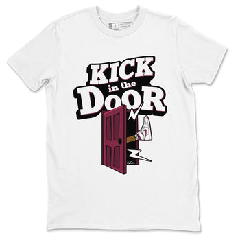 1s Metallic Burgundy shirt to match jordans Kick In The Door sneaker tees AJ1 Metallic Burgundy SNRT Sneaker Release Tees Unisex White 2 T-Shirt