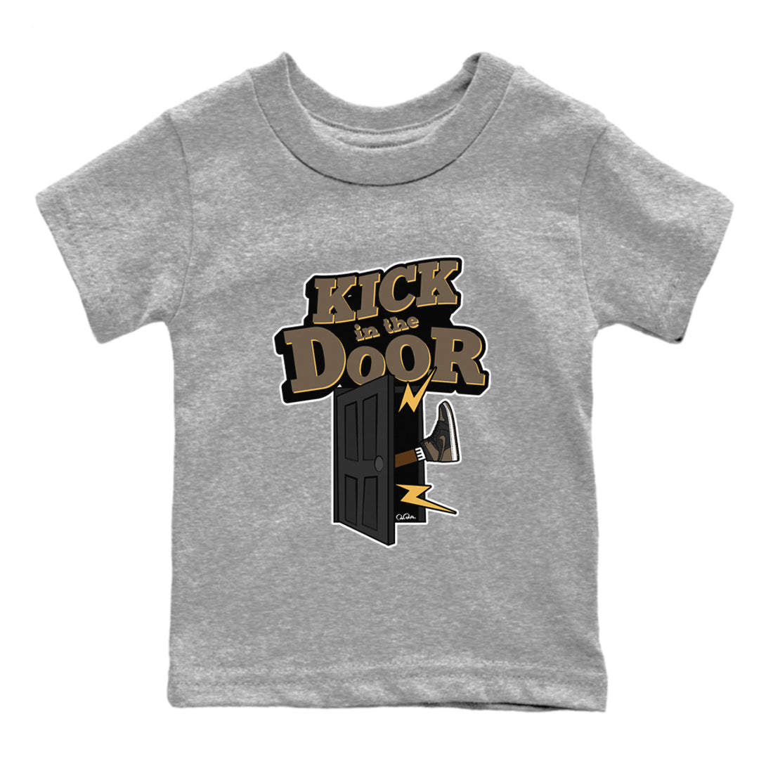 Air Jordan 1 Palomino shirt to match jordans Kick In The Door sneaker tees AJ1 High Palomino SNRT Sneaker Release Tees Baby Toddler Heather Grey 2 T-Shirt