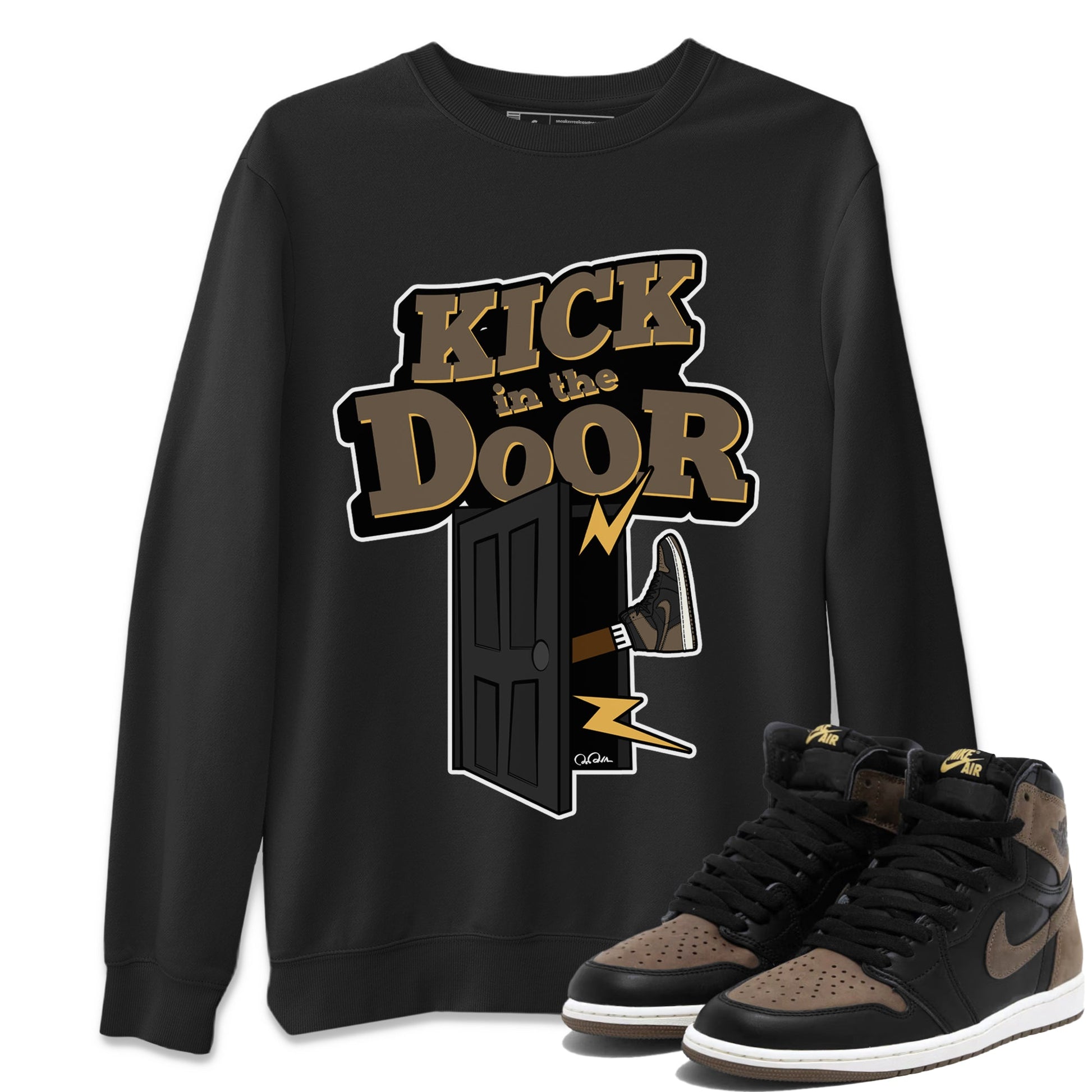 Air Jordan 1 Palomino shirt to match jordans Kick In The Door sneaker tees AJ1 High Palomino SNRT Sneaker Release Tees Unisex Black 1 T-Shirt