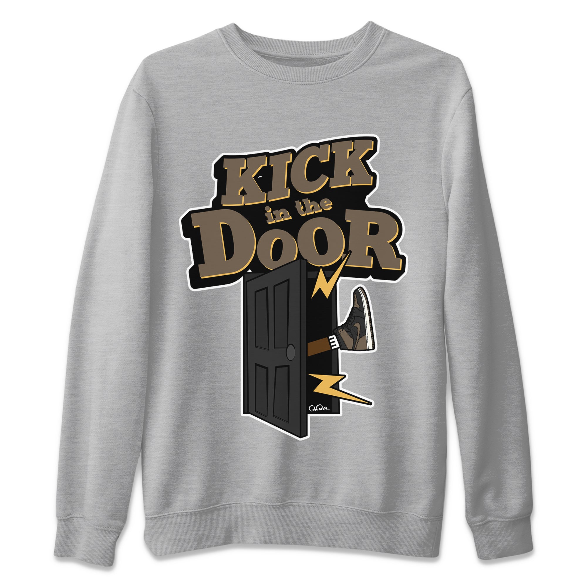 Air Jordan 1 Palomino shirt to match jordans Kick In The Door sneaker tees AJ1 High Palomino SNRT Sneaker Release Tees Unisex Heather Grey 2 T-Shirt