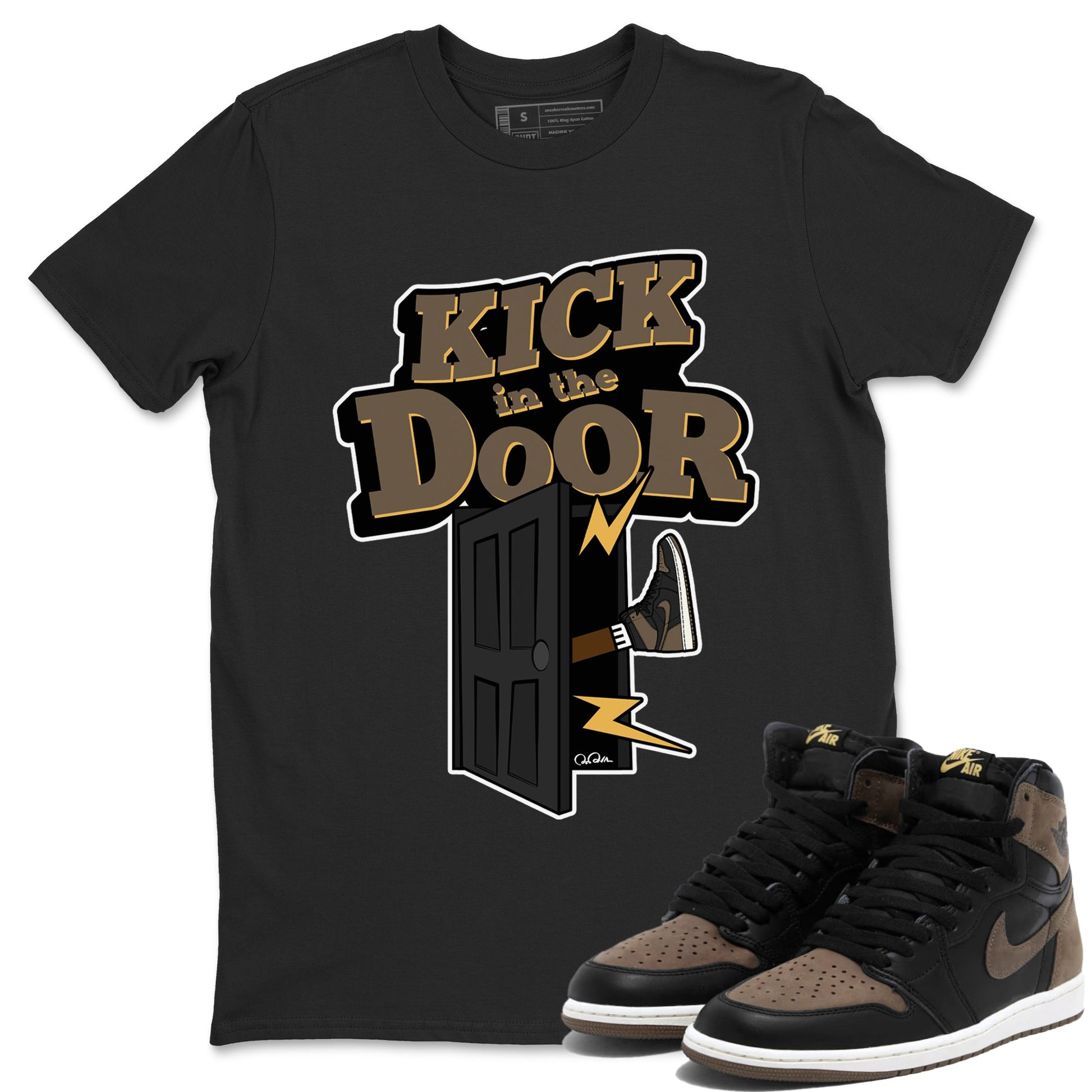 Air Jordan 1 Palomino shirt to match jordans Kick In The Door sneaker tees AJ1 High Palomino SNRT Sneaker Release Tees Unisex Black 1 T-Shirt