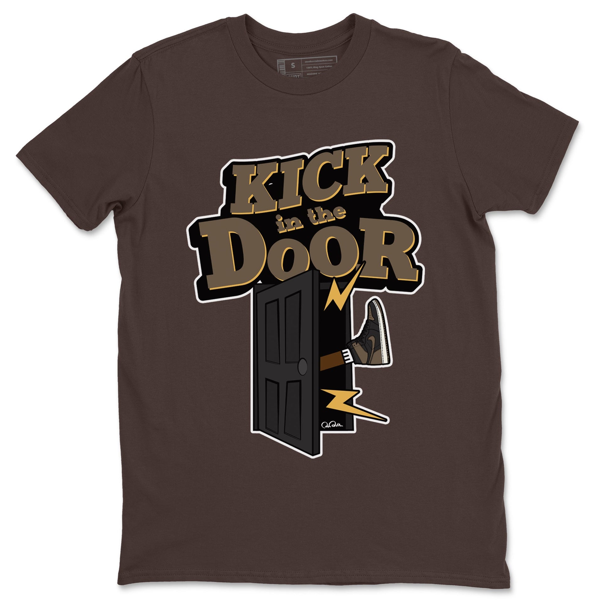 Air Jordan 1 Palomino shirt to match jordans Kick In The Door sneaker tees AJ1 High Palomino SNRT Sneaker Release Tees Unisex Dark Chocolate 2 T-Shirt
