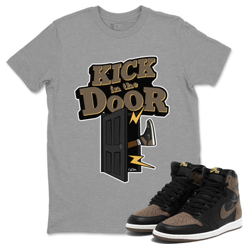 Air Jordan 1 Palomino shirt to match jordans Kick In The Door sneaker tees AJ1 High Palomino SNRT Sneaker Release Tees Unisex Heather Grey 1 T-Shirt