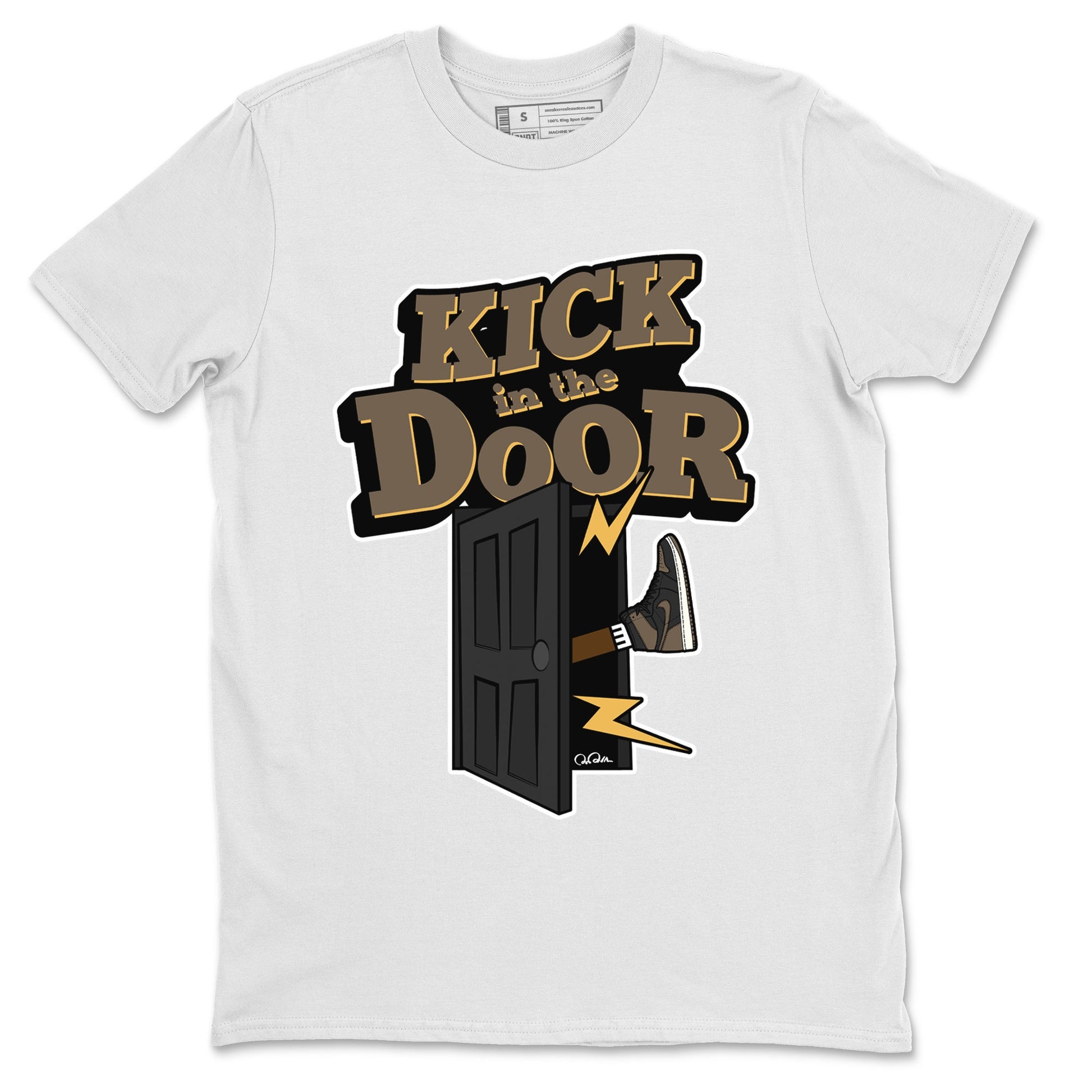 Air Jordan 1 Palomino shirt to match jordans Kick In The Door sneaker tees AJ1 High Palomino SNRT Sneaker Release Tees Unisex White 2 T-Shirt