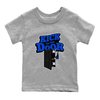 Air Jordan 1 Royal Reimagined shirt to match jordans Kick In The Door sneaker tees AJ1 OG HIGH Royal Reimagined SNRT Sneaker Release Tees Baby Toddler Heather Grey 2 T-Shirt