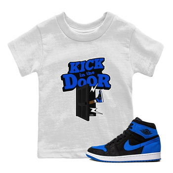 Air Jordan 1 Royal Reimagined shirt to match jordans Kick In The Door sneaker tees AJ1 OG HIGH Royal Reimagined SNRT Sneaker Release Tees Baby Toddler White 1 T-Shirt