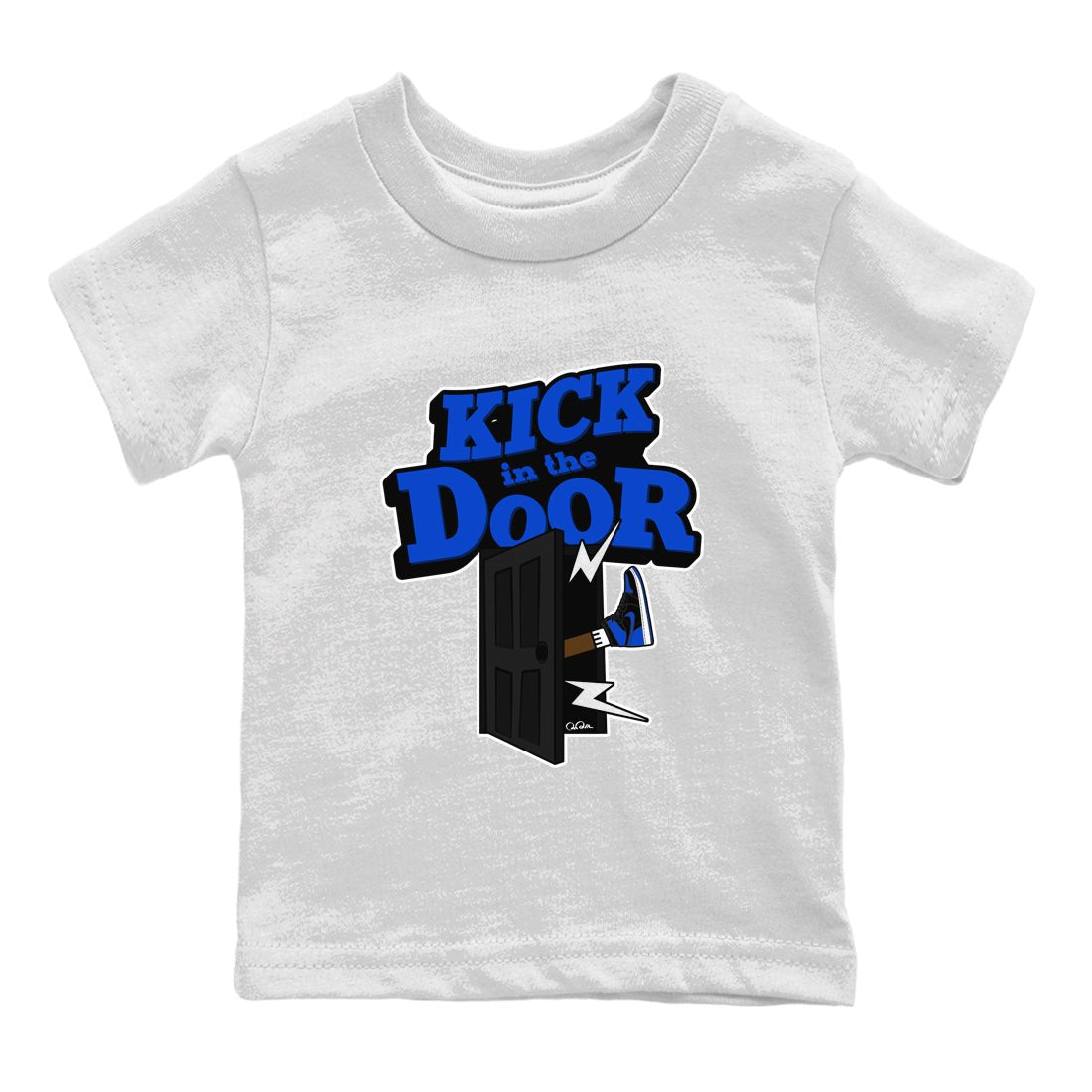 Air Jordan 1 Royal Reimagined shirt to match jordans Kick In The Door sneaker tees AJ1 OG HIGH Royal Reimagined SNRT Sneaker Release Tees Baby Toddler White 2 T-Shirt