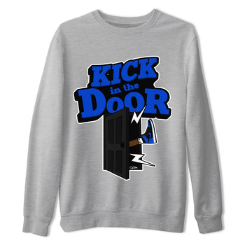 Air Jordan 1 Royal Reimagined shirt to match jordans Kick In The Door sneaker tees AJ1 OG HIGH Royal Reimagined SNRT Sneaker Release Tees Unisex Heather Grey 2 T-Shirt