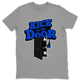 Air Jordan 1 Royal Reimagined shirt to match jordans Kick In The Door sneaker tees AJ1 OG HIGH Royal Reimagined SNRT Sneaker Release Tees Unisex Heather Grey 2 T-Shirt