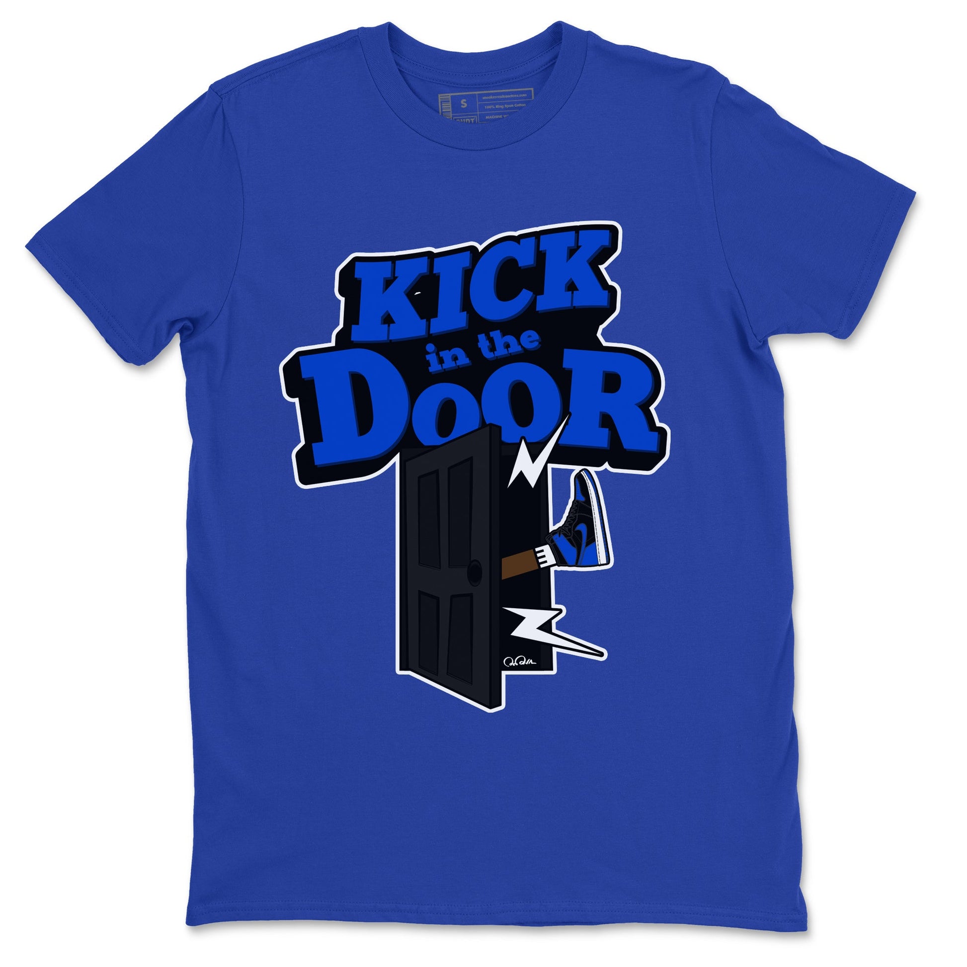 Air Jordan 1 Royal Reimagined shirt to match jordans Kick In The Door sneaker tees AJ1 OG HIGH Royal Reimagined SNRT Sneaker Release Tees Unisex Royal Blue 2 T-Shirt