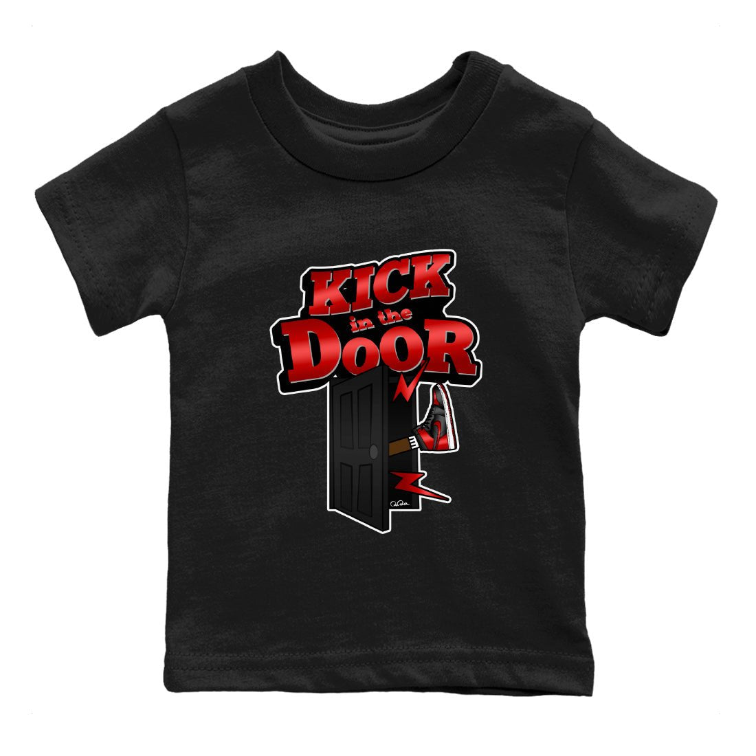 Air Jordan 1 Satin Bred Sneaker Match Tees Kick In The Door Sneaker Tees AJ1 Satin Bred Sneaker Release Tees Kids Shirts Black 2