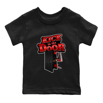 Air Jordan 1 Satin Bred Sneaker Match Tees Kick In The Door Sneaker Tees AJ1 Satin Bred Sneaker Release Tees Kids Shirts Black 2