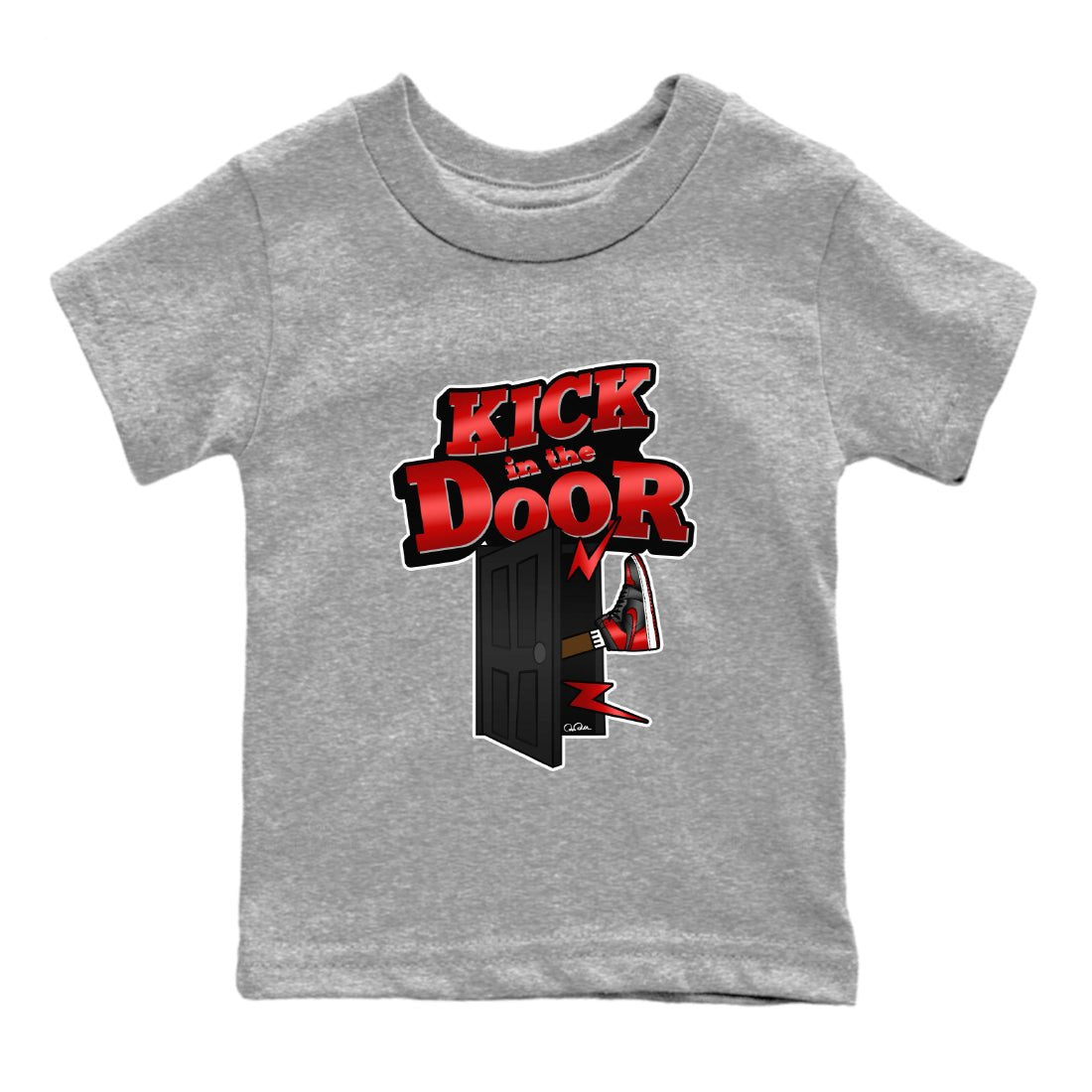 Air Jordan 1 Satin Bred Sneaker Match Tees Kick In The Door Sneaker Tees AJ1 Satin Bred Sneaker Release Tees Kids Shirts Heather Grey 2