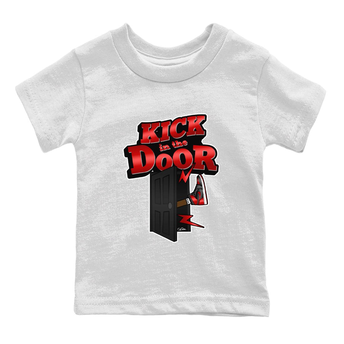 Air Jordan 1 Satin Bred Sneaker Match Tees Kick In The Door Sneaker Tees AJ1 Satin Bred Sneaker Release Tees Kids Shirts White 2