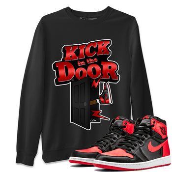Air Jordan 1 Satin Bred Sneaker Match Tees Kick In The Door Sneaker Tees AJ1 Satin Bred Sneaker Release Tees Unisex Shirts Black 1