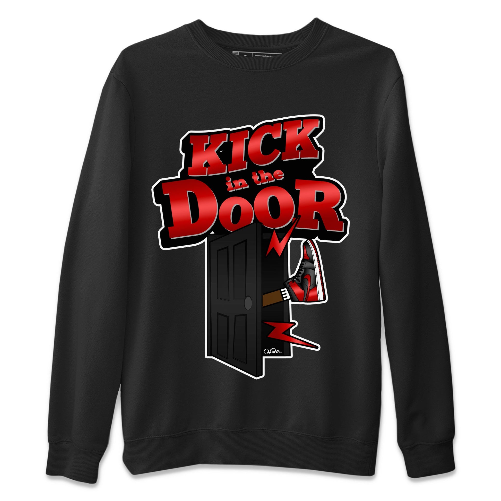 Air Jordan 1 Satin Bred Sneaker Match Tees Kick In The Door Sneaker Tees AJ1 Satin Bred Sneaker Release Tees Unisex Shirts Black 2