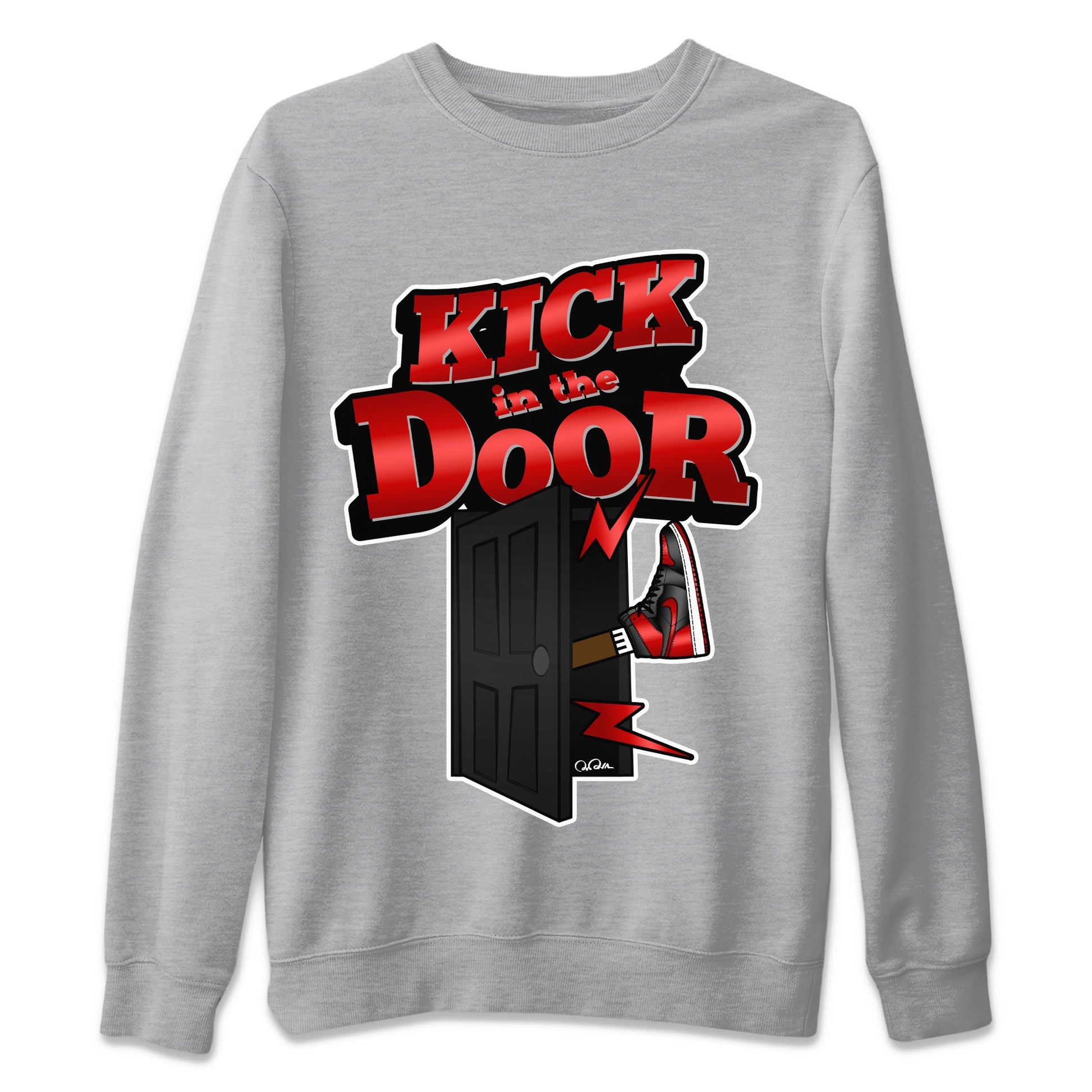 Air Jordan 1 Satin Bred Sneaker Match Tees Kick In The Door Sneaker Tees AJ1 Satin Bred Sneaker Release Tees Unisex Shirts Heather Grey 2