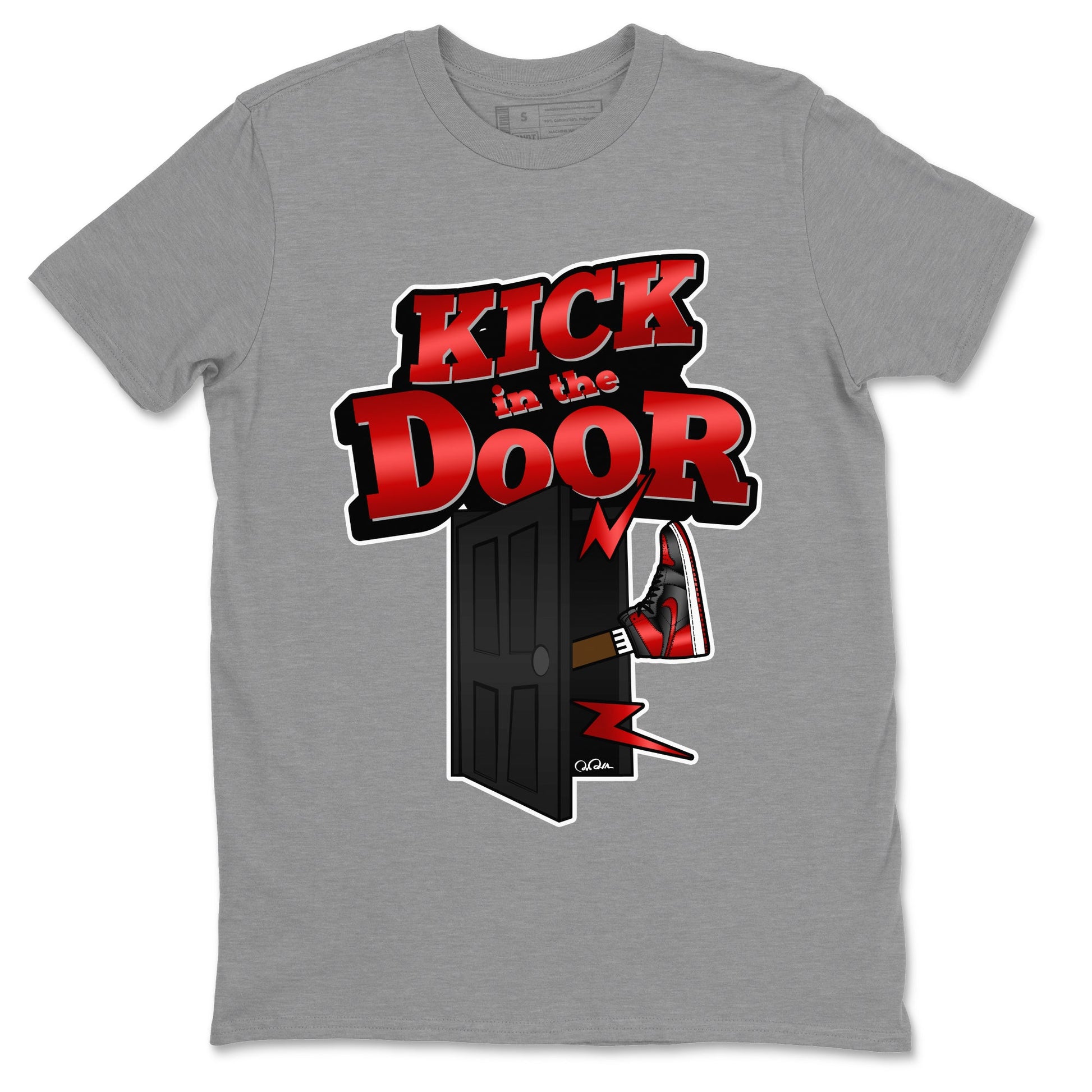 Air Jordan 1 Satin Bred Sneaker Match Tees Kick In The Door Sneaker Tees AJ1 Satin Bred Sneaker Release Tees Unisex Shirts Heather Grey 2