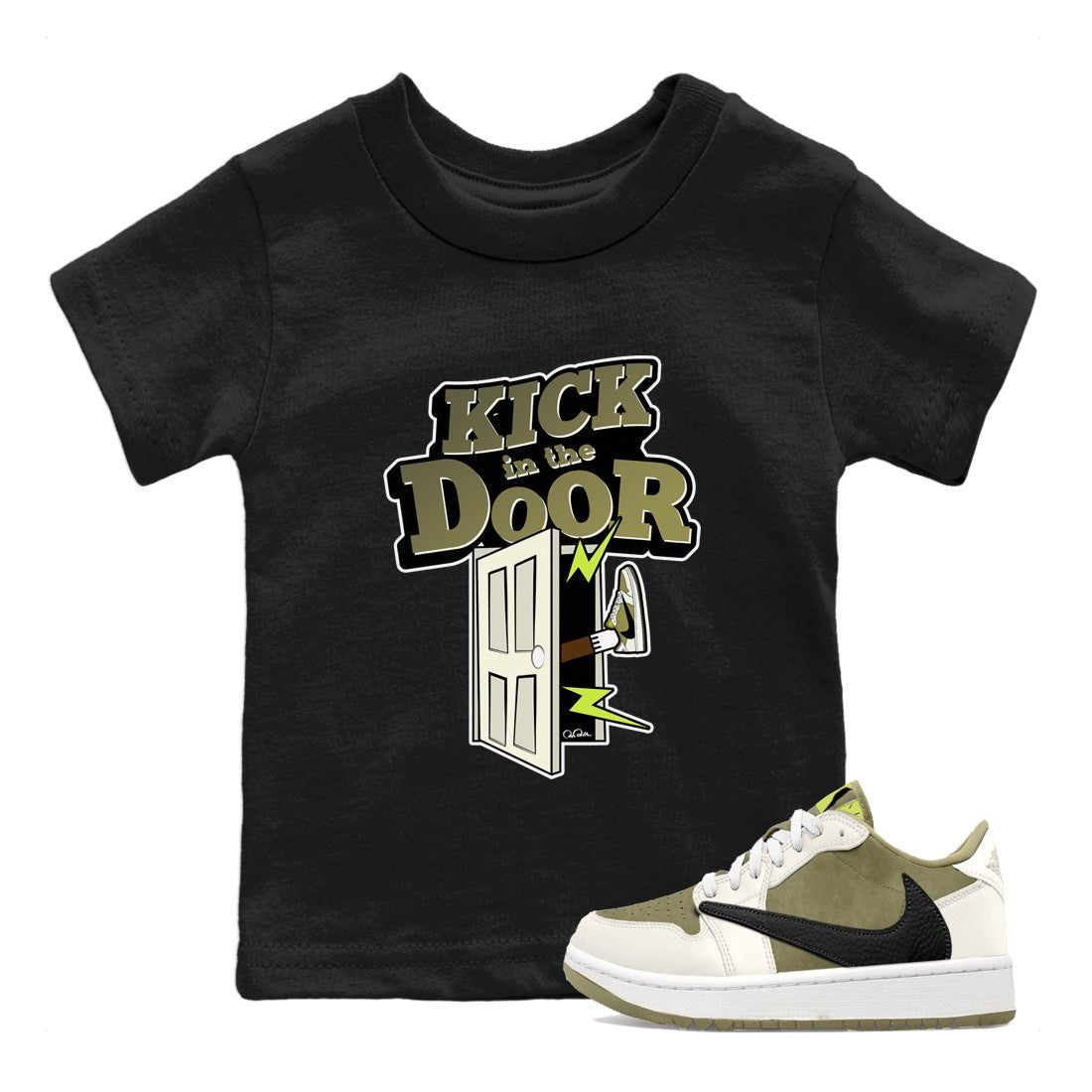 Air Jordan 1 Travis Scott Golf shirt to match jordans Kick In The Door sneaker tees AJ1 lowTravis Scott Golf SNRT Sneaker Release Tees Baby Toddler Black 1 T-Shirt
