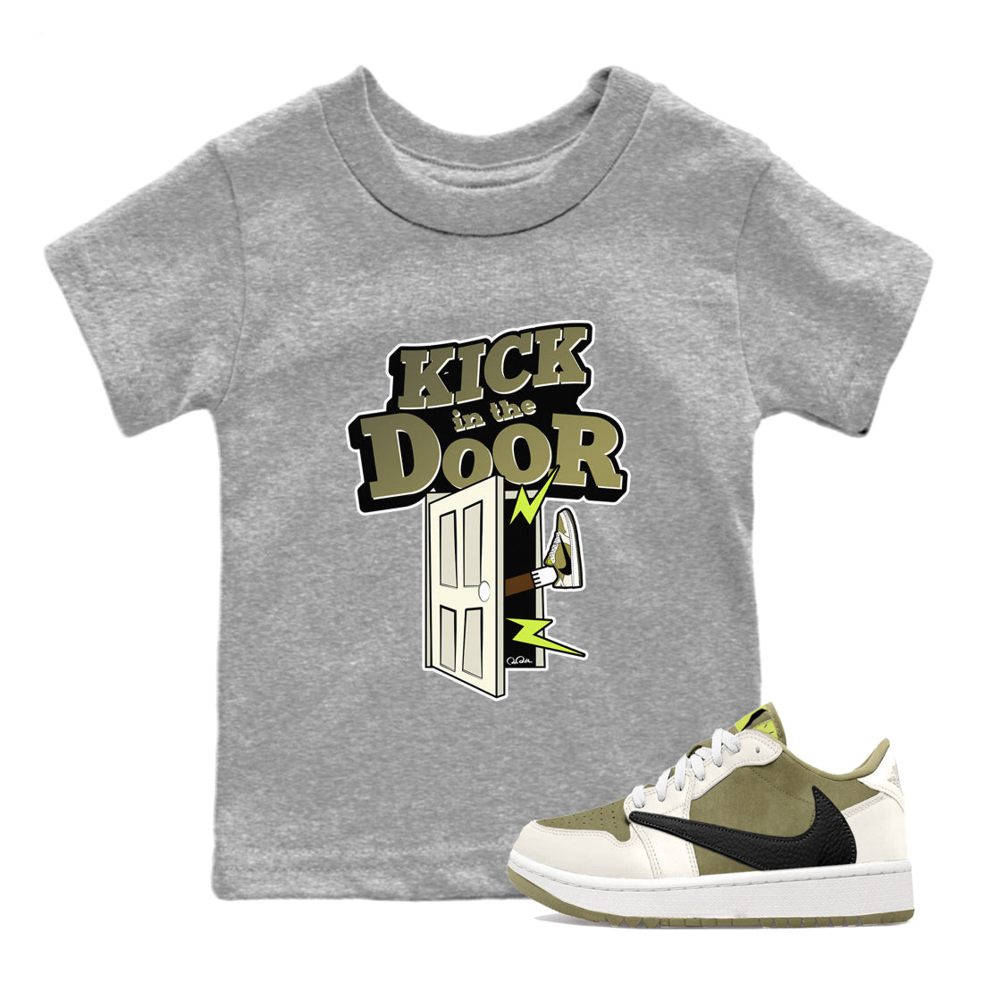 Air Jordan 1 Travis Scott Golf shirt to match jordans Kick In The Door sneaker tees AJ1 lowTravis Scott Golf SNRT Sneaker Release Tees Baby Toddler Heather Grey 1 T-Shirt