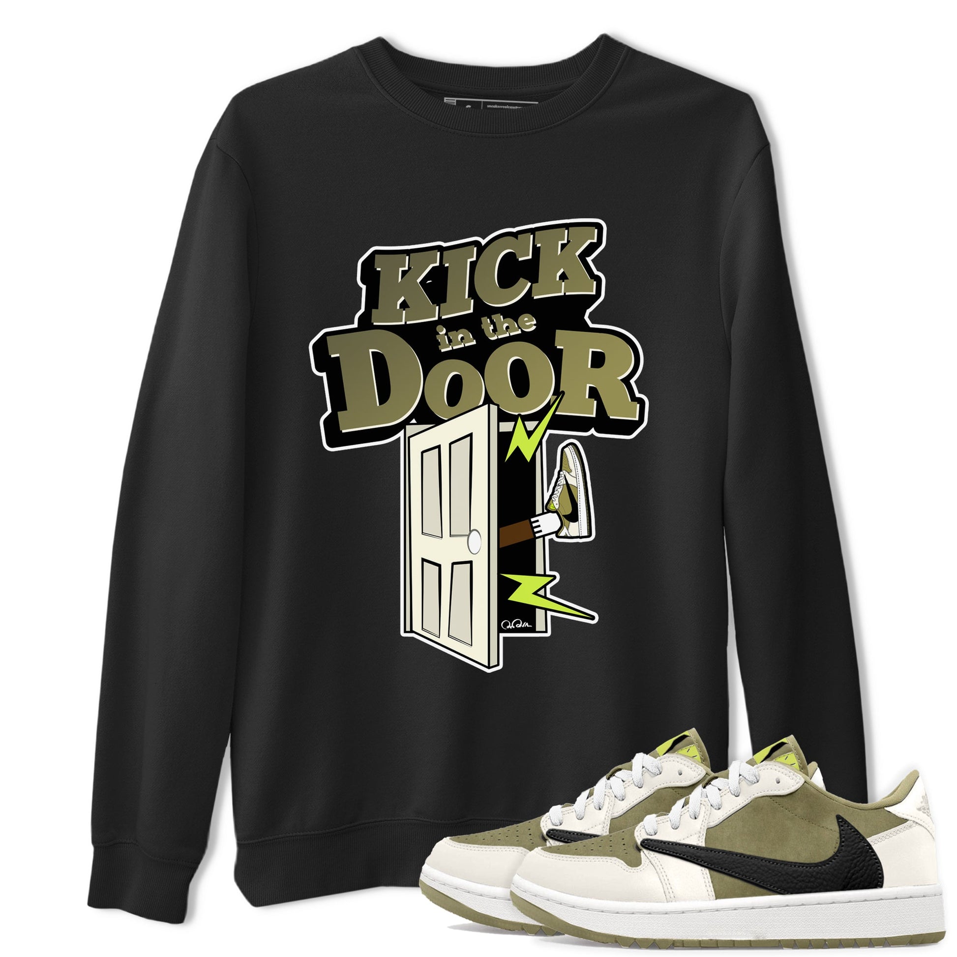 Air Jordan 1 Travis Scott Golf shirt to match jordans Kick In The Door sneaker tees AJ1 lowTravis Scott Golf SNRT Sneaker Release Tees Unisex Black 1 T-Shirt