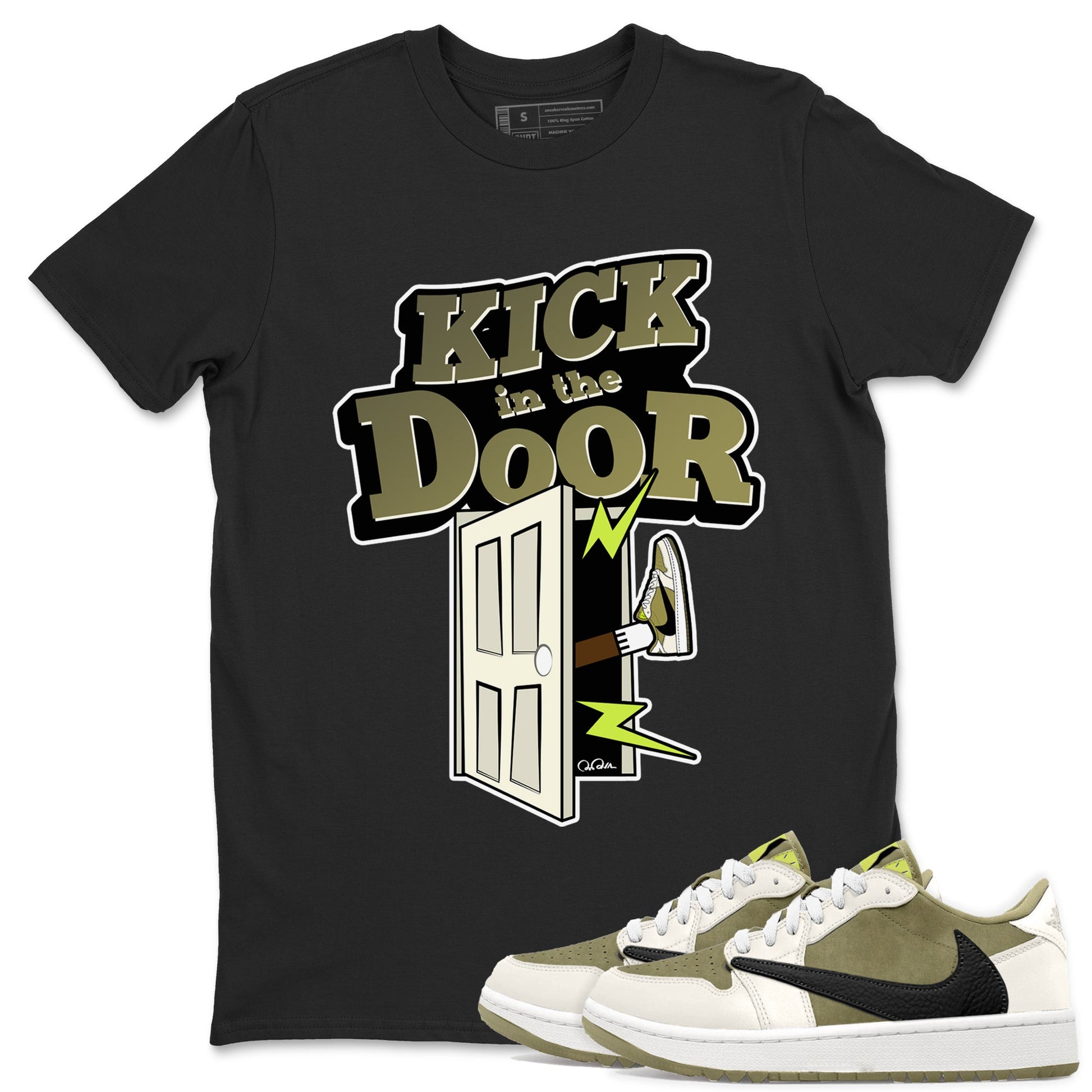 Air Jordan 1 Travis Scott Golf shirt to match jordans Kick In The Door sneaker tees AJ1 lowTravis Scott Golf SNRT Sneaker Release Tees Unisex Black 1 T-Shirt