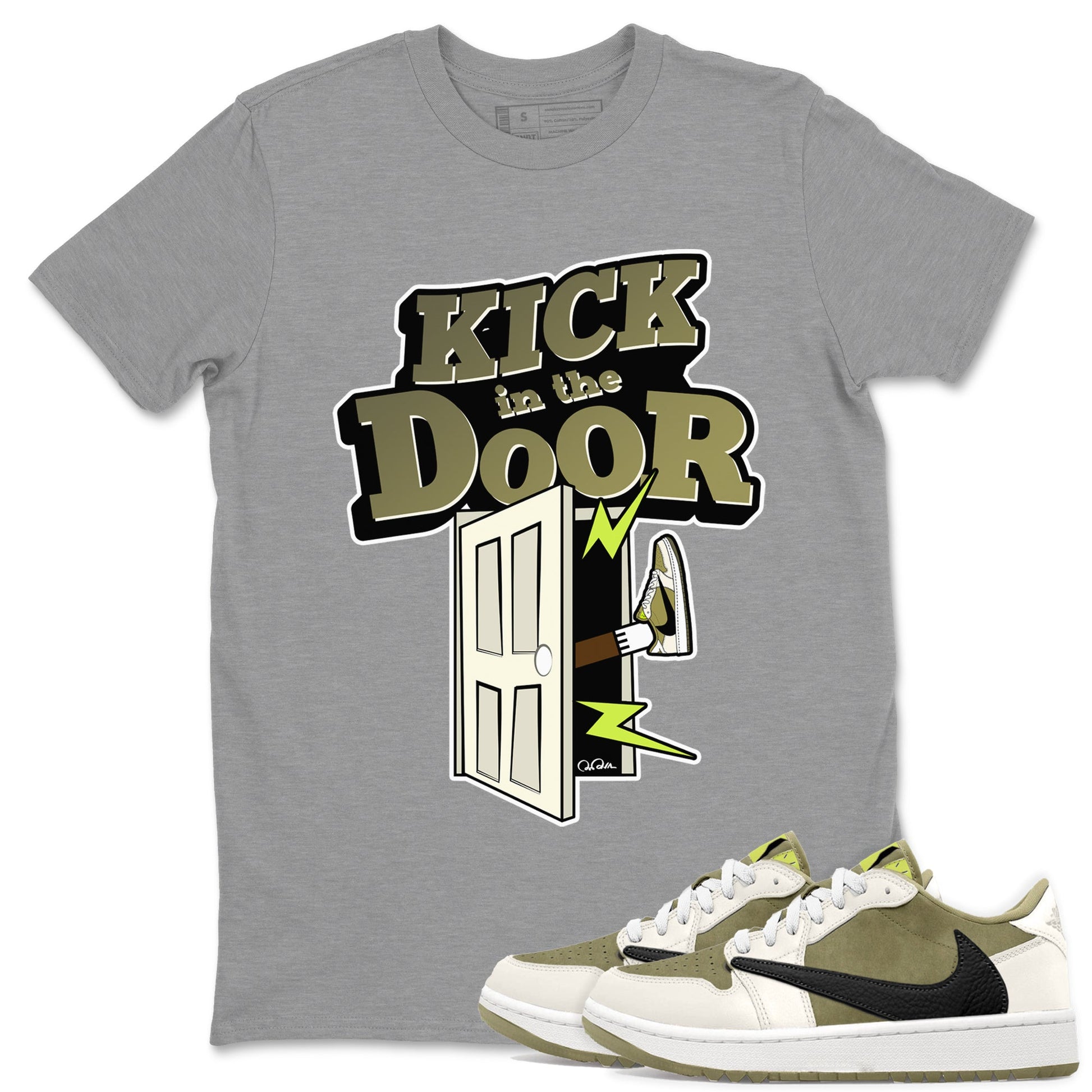 Air Jordan 1 Travis Scott Golf shirt to match jordans Kick In The Door sneaker tees AJ1 lowTravis Scott Golf SNRT Sneaker Release Tees Unisex Heather Grey 1 T-Shirt