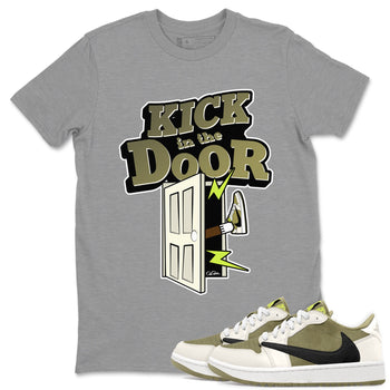 Air Jordan 1 Travis Scott Golf shirt to match jordans Kick In The Door sneaker tees AJ1 lowTravis Scott Golf SNRT Sneaker Release Tees Unisex Heather Grey 1 T-Shirt