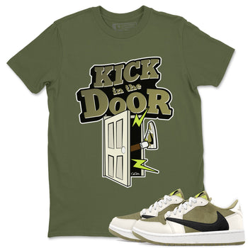 Air Jordan 1 Travis Scott Golf shirt to match jordans Kick In The Door sneaker tees AJ1 lowTravis Scott Golf SNRT Sneaker Release Tees Unisex Military Green 1 T-Shirt