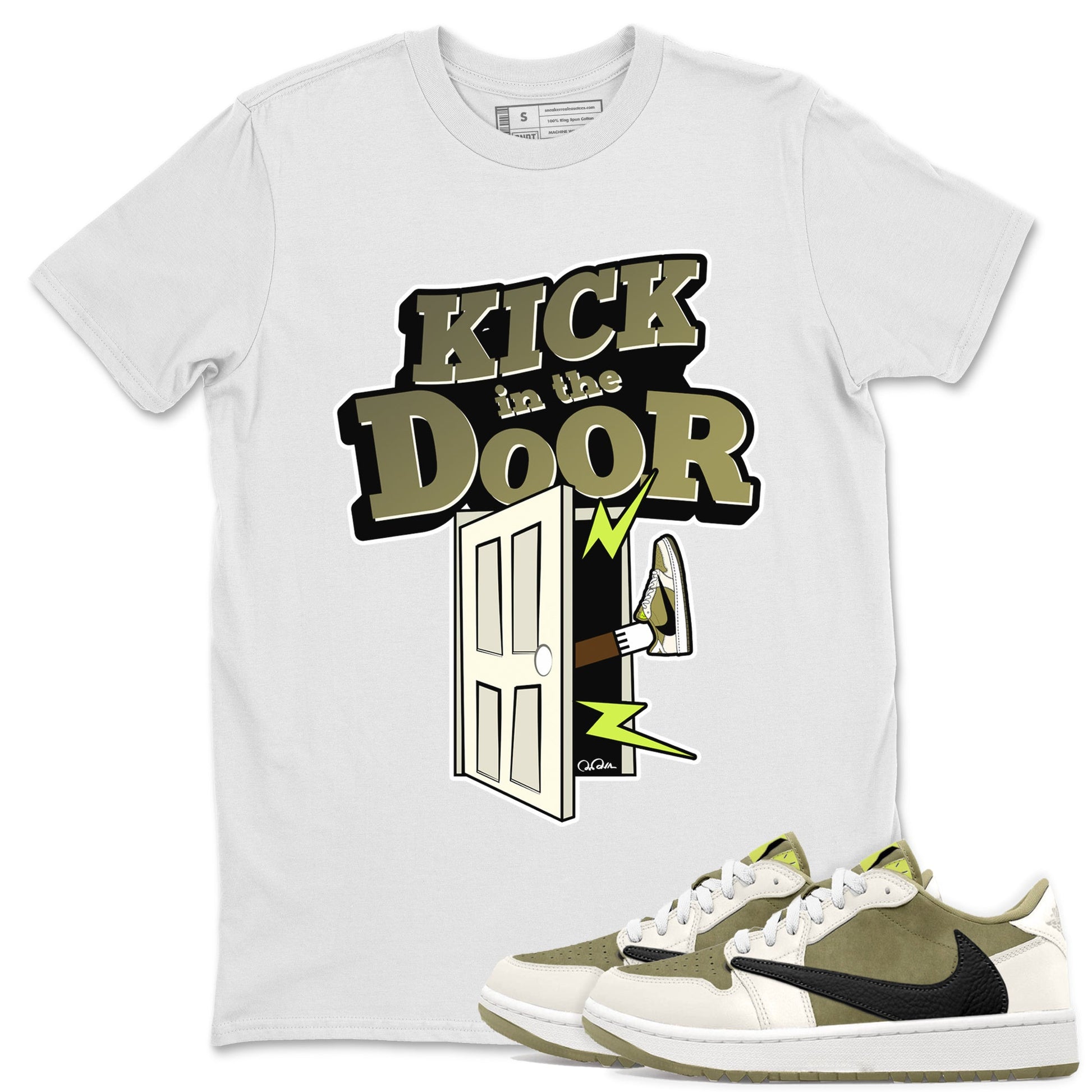Air Jordan 1 Travis Scott Golf shirt to match jordans Kick In The Door sneaker tees AJ1 lowTravis Scott Golf SNRT Sneaker Release Tees Unisex White 1 T-Shirt
