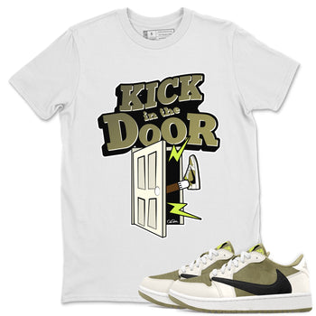 Air Jordan 1 Travis Scott Golf shirt to match jordans Kick In The Door sneaker tees AJ1 lowTravis Scott Golf SNRT Sneaker Release Tees Unisex White 1 T-Shirt