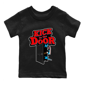 Air Jordan 1 UNC to Chicago Sneaker Match Tees Kick In The Door Sneaker Tees AJ1 UNC to Chicago Sneaker Release Tees Kids Shirts Black 2