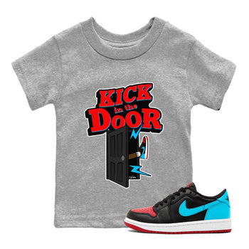 Air Jordan 1 UNC to Chicago Sneaker Match Tees Kick In The Door Sneaker Tees AJ1 UNC to Chicago Sneaker Release Tees Kids Shirts Heather Grey 1